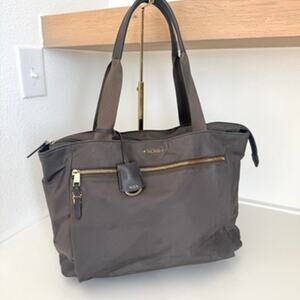 TUMI Voyageur Mauren Nylon Tote Shoulder Bag Brown Gold Hardware Travel Work